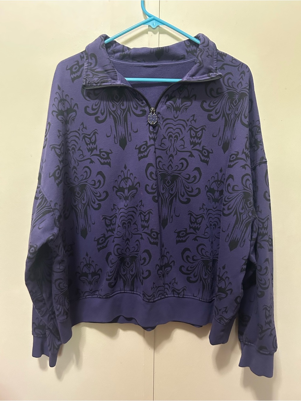 Disney Haunted Mansion Purple Pullover with Black Damask Print